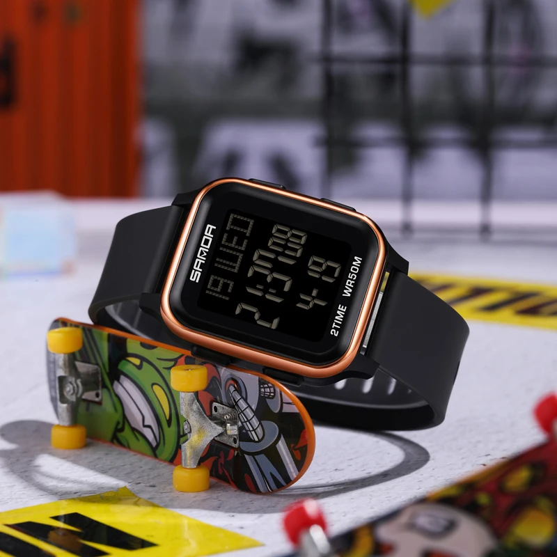 Sanda marca superior de luxo relógios masculinos luminosos à prova dwaterproof água quadrado eletrônico digital relógios pulso multifuncional cronômetro