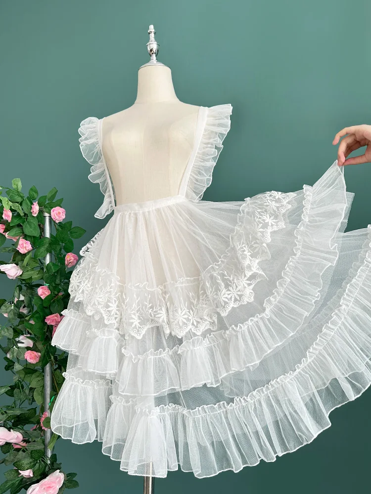 Royal Style Lolita Mesh Apron Ruffled Sheer Cover up Dress