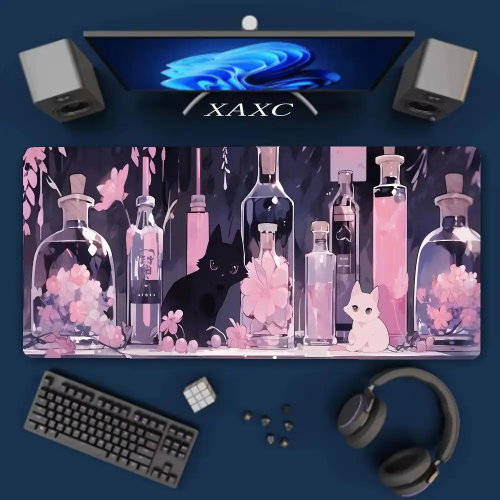Cute Cat Pink Mouse Pad Gamer XL Custom Large Home Mousepad XXL Desk Mats Natural Rubber Non-Slip Soft Carpet Mouse Mats XAXC