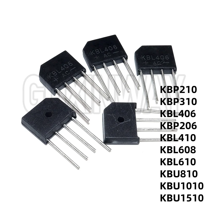 10PCS New KBP206 210 310 KBL406 410 608 610 KBU810 1010 1510 2A 3A 4A 6A 8A 10A 15A 600V 800V 1000V Diode Bridge Rectifier