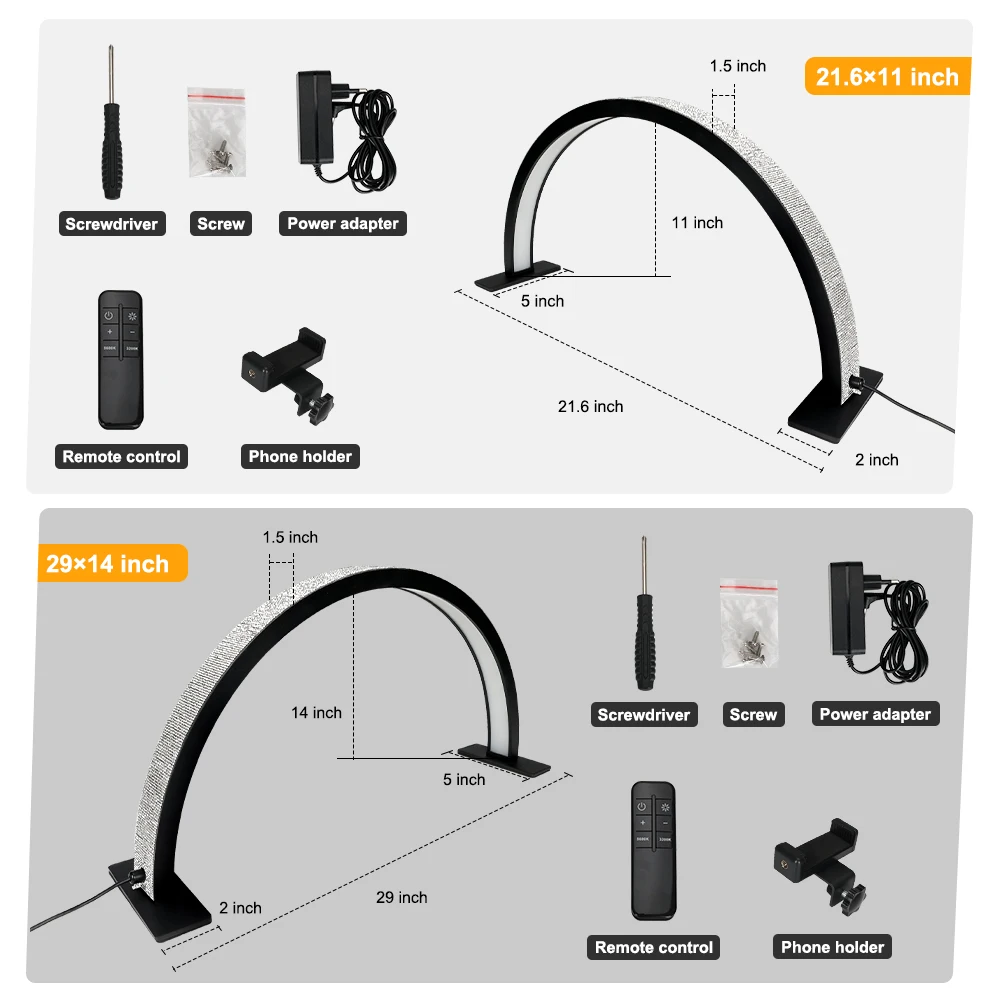 29in 364LEDs LED Half Moon Light for Nail 2700-6500k 39W 22in Desk Lash Lamp with Remote Clip for lash Extension Led Light tech