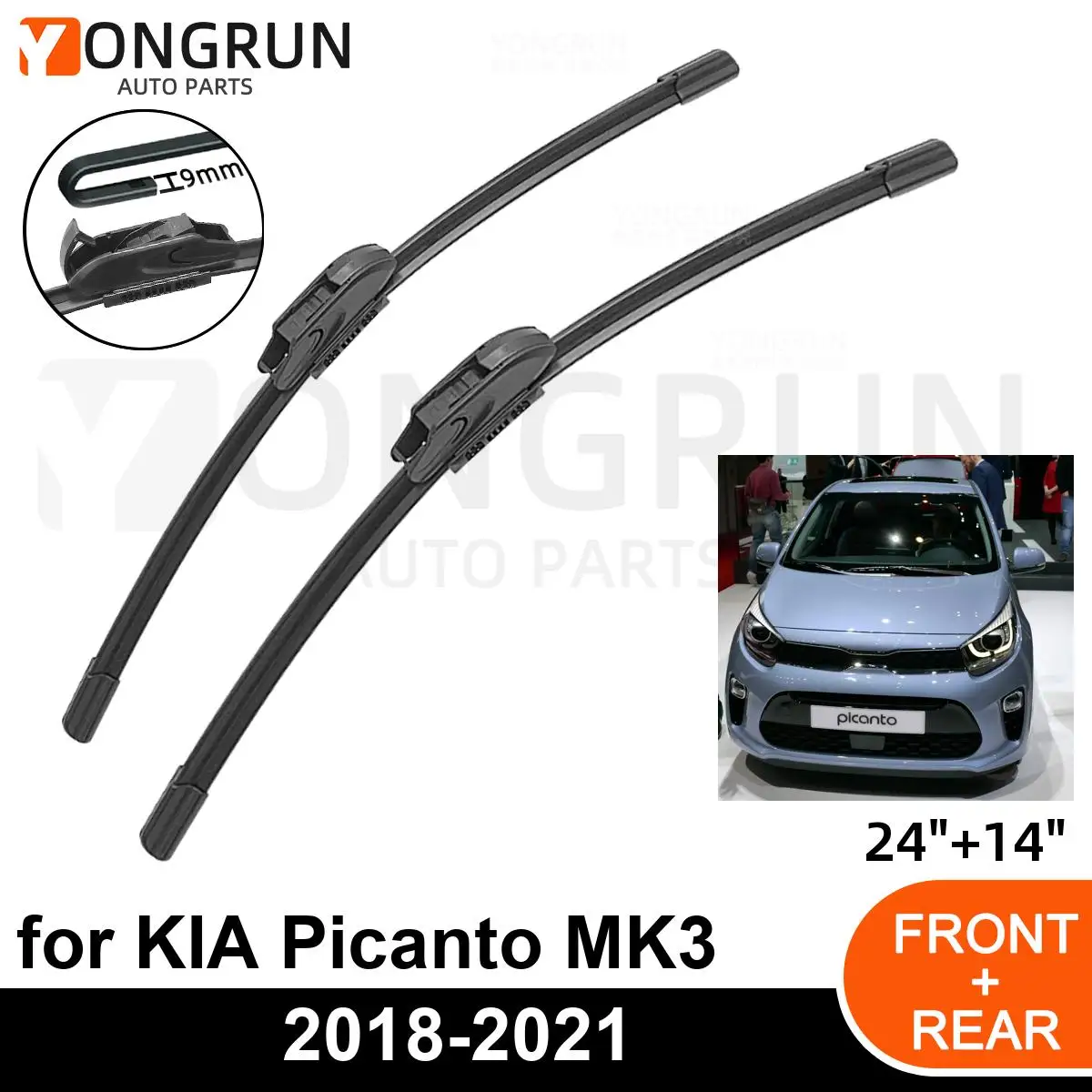 

Car Front Windshield Wipers For KIA Picanto MK3 2018-2021 Wiper Blade Rubber 24"+14" Car Windshield Windscreen Accessories