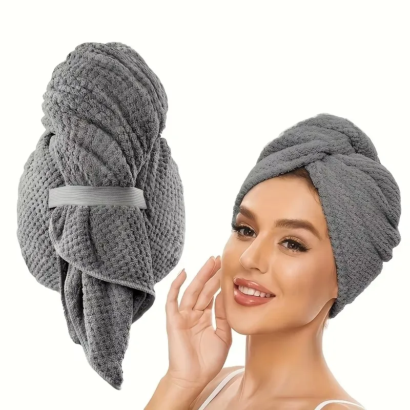 Extra Large Microfiber Hair Towel Quick Dry Ultra Absorbent Soft Hair Wrap with Elastic Band Turban for Efficient Drying