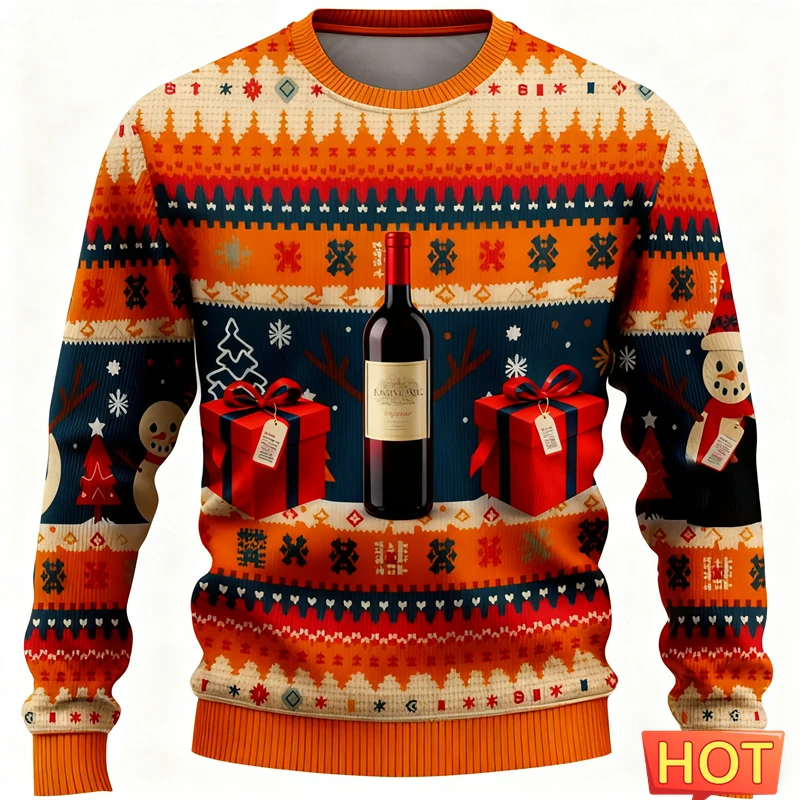 موضة النبيذ الأحمر الزجاج نمط القبيح عيد الميلاد سترة الرجال ملابس حريمي الهيب هوب حفلة الرجال بلوزات الذكور البلوفرات رياضية