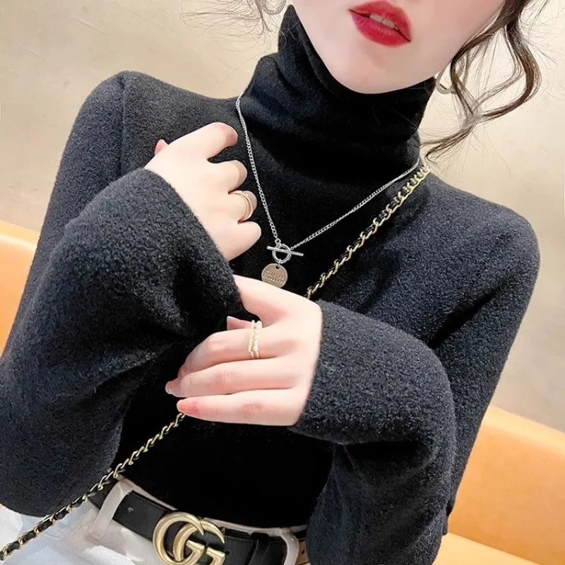 Autumn Winter New Women's Double-sided German Velvet High Neck Base Shirt Fashionable High-end Feeling Warm Inner Top for Women