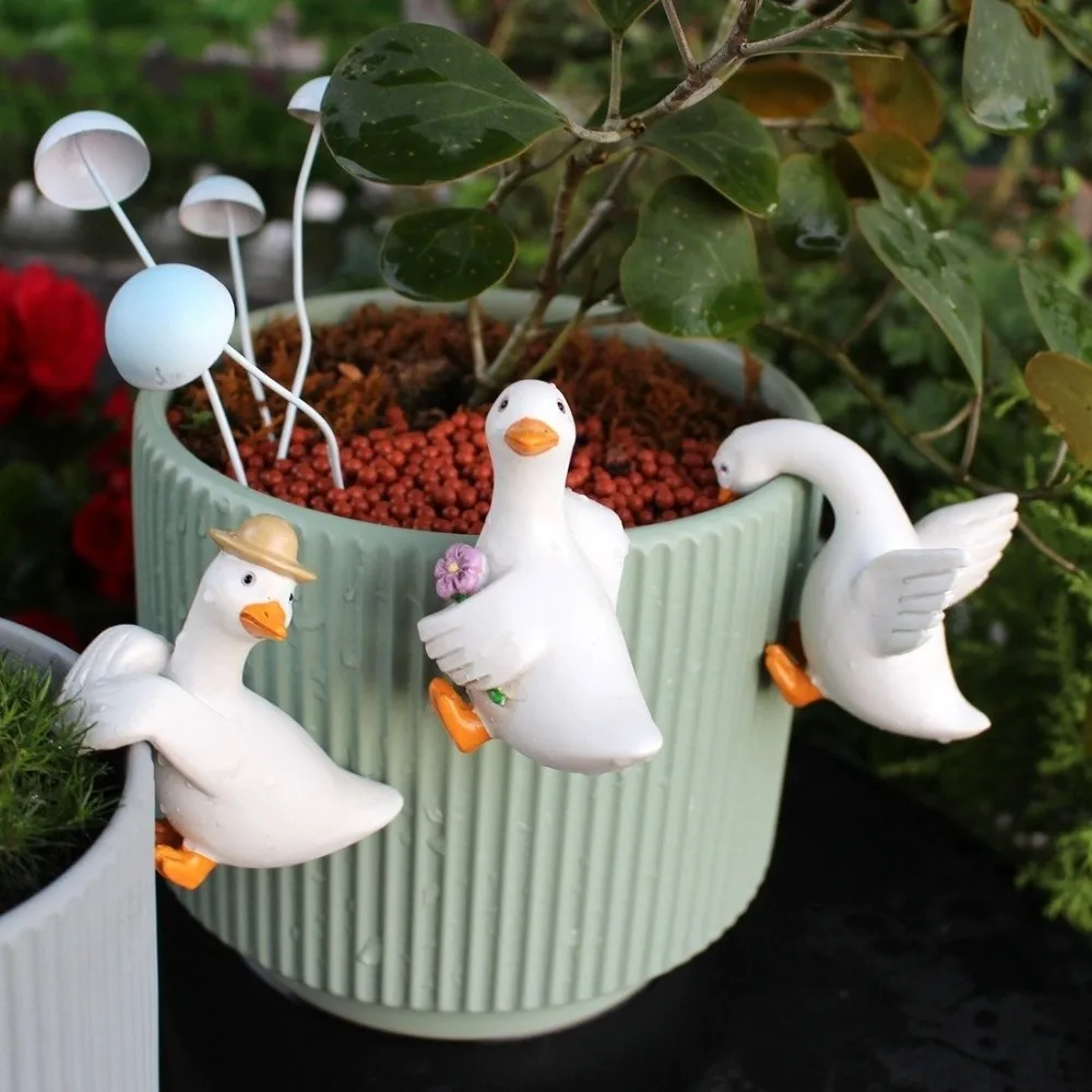 3PCS/SET Resin Duck Flowerpot Pendant Realistic Adorable Shape Flower Pot Decor Whimsical Style Simulated Animal Ornaments