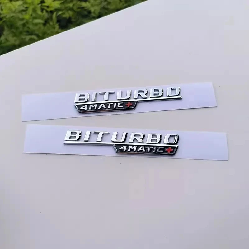 2pcs Car Letters Fender Trim Badge BITURBO 4MATIC Plus Emblem Sticker For Mercedes AMG C43 E43 GLE43 GLC43 W205 W213 Accessories