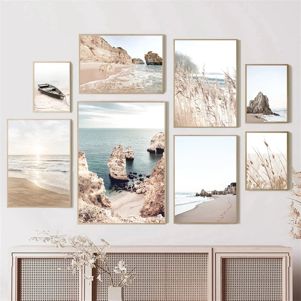 Coastal Beach Reef Poster Reed Prints Canvas Painting Sea Wall Art Nordic Scenery Print Pictures Modern Living Room Home Deco