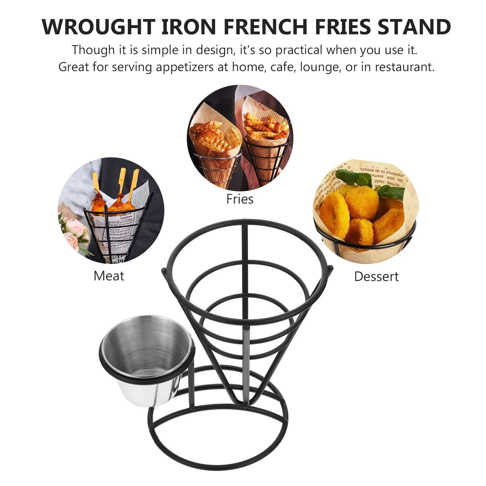 

Cone Shape French Fry Stand Sauce Cup Holder Iron Snacks Basket Fry Food Container Decorative Food Holder French Fries Stand