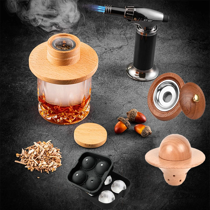 Cocktail Whiskey Smoker Kit Old Fashioned Drink Smoker Infuser with  Ice Ball Mold Gift for Drink Lover Men Dad Husband Friend