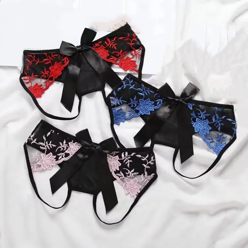 

Женские сексуальные трусики с открытой промежностью, готические стринги, кружевные трусы с бантом, трусы с вырезами, женские трусы с вышивкой, нижнее белье с низкой талией