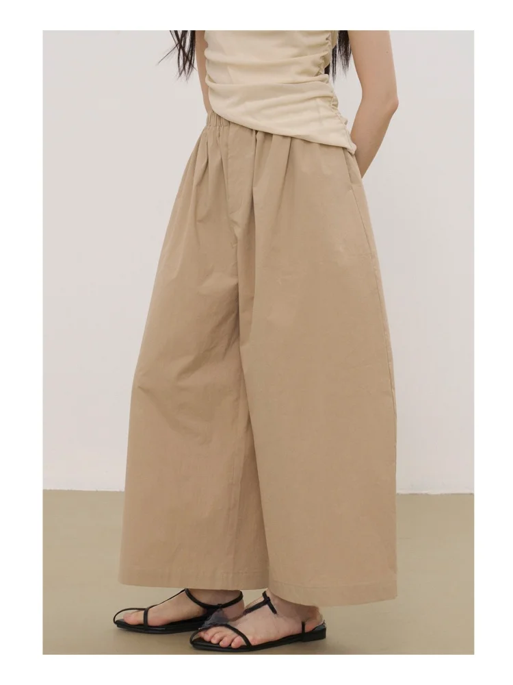 

Juadvent Summer Lightweight Khaki Texture Dstring Wide Leg Pants Nine Points Casual Cotton Pants Loose Fit Trousers