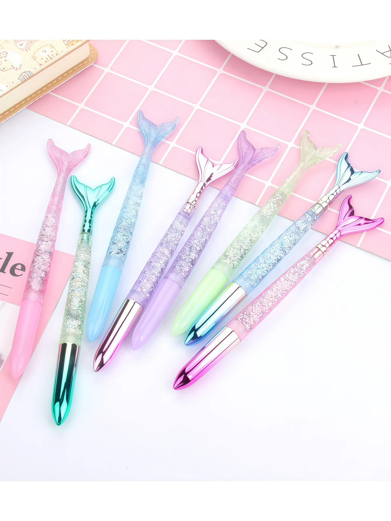 New Style Fresh & Girlish Student Writing Pen, Creative Gradient Fish Gel Pen with Shimmering Pink Texture