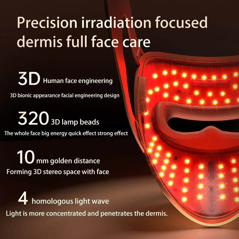 4-Farben-Licht-Gesichts-LED-Maske, rote Lichttherapie, 320 Perlen, Gesicht, Photon, Licht, Hautverjüngung, Anti-Falten, Anti-Akne, Schönheitspflege