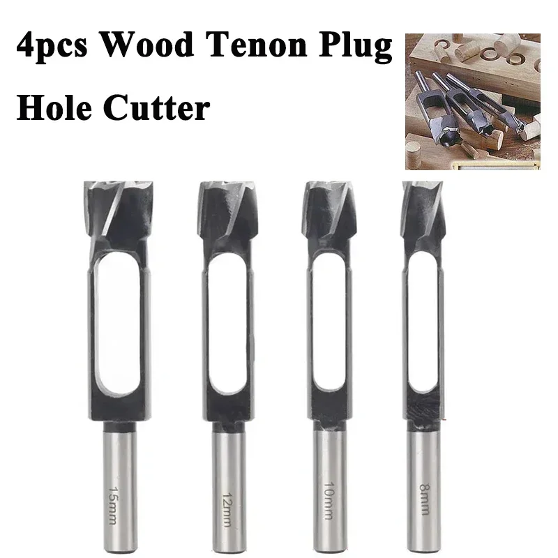 

4pcs Wood Tenon Plug Hole Cutter Tapered Sealing Plug Woodworking Round Bar Hole Drill for Furniture Making Woodworking Tools