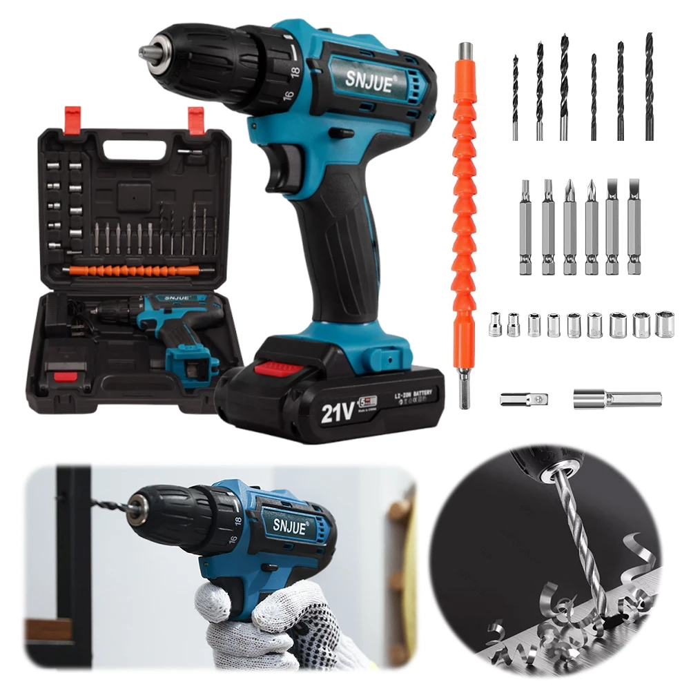 

24 in 1 Cordless Drill Set 21V Brushless Electric Drill with Drill Bits Electric Power Drill Battery Powered Screwdriver Driver