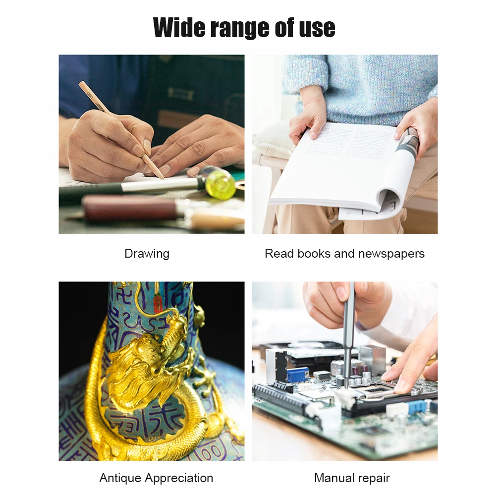 

LED Light Headworn Magnifier 1.5x 3x 8.5x 10x Headband Magnifier Lightweight Adjustable Band for Reading Jewelers