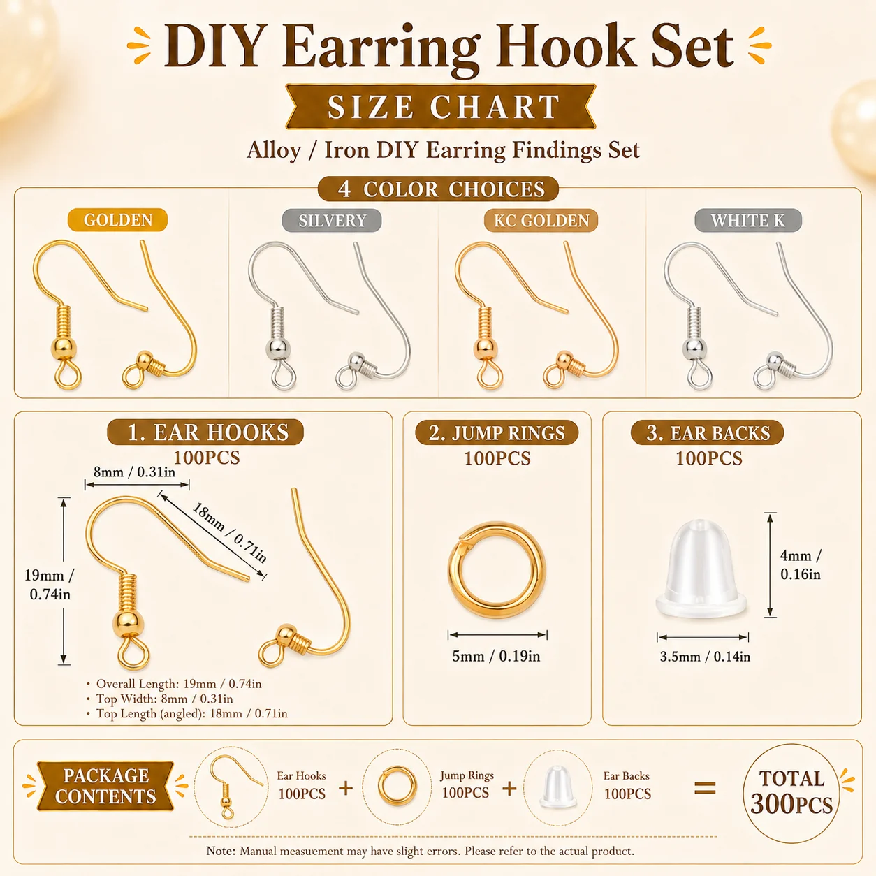 Alloy Ear Hooks + Ear Stops + Closed-End Rings Set Multicolor Handmade DIY Jewelry Making Connectors Earrings and Accessories