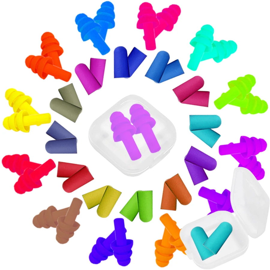 

10 пар однотонных силиконовых беруш для сна с защитой от шума и мини-коробкой для хранения, доступны 2 формы, водонепроницаемые беруши для плавания