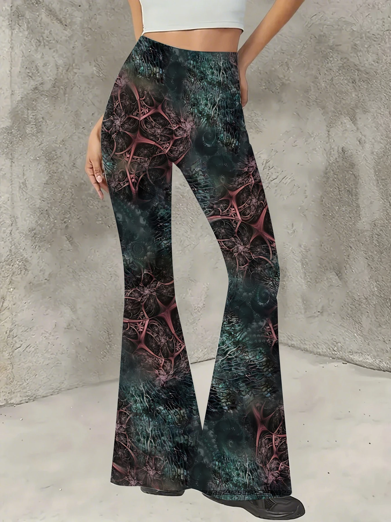 

Women's Printed Flare Pants Y2K High Waist Bell Bottom Trousers Streetwear