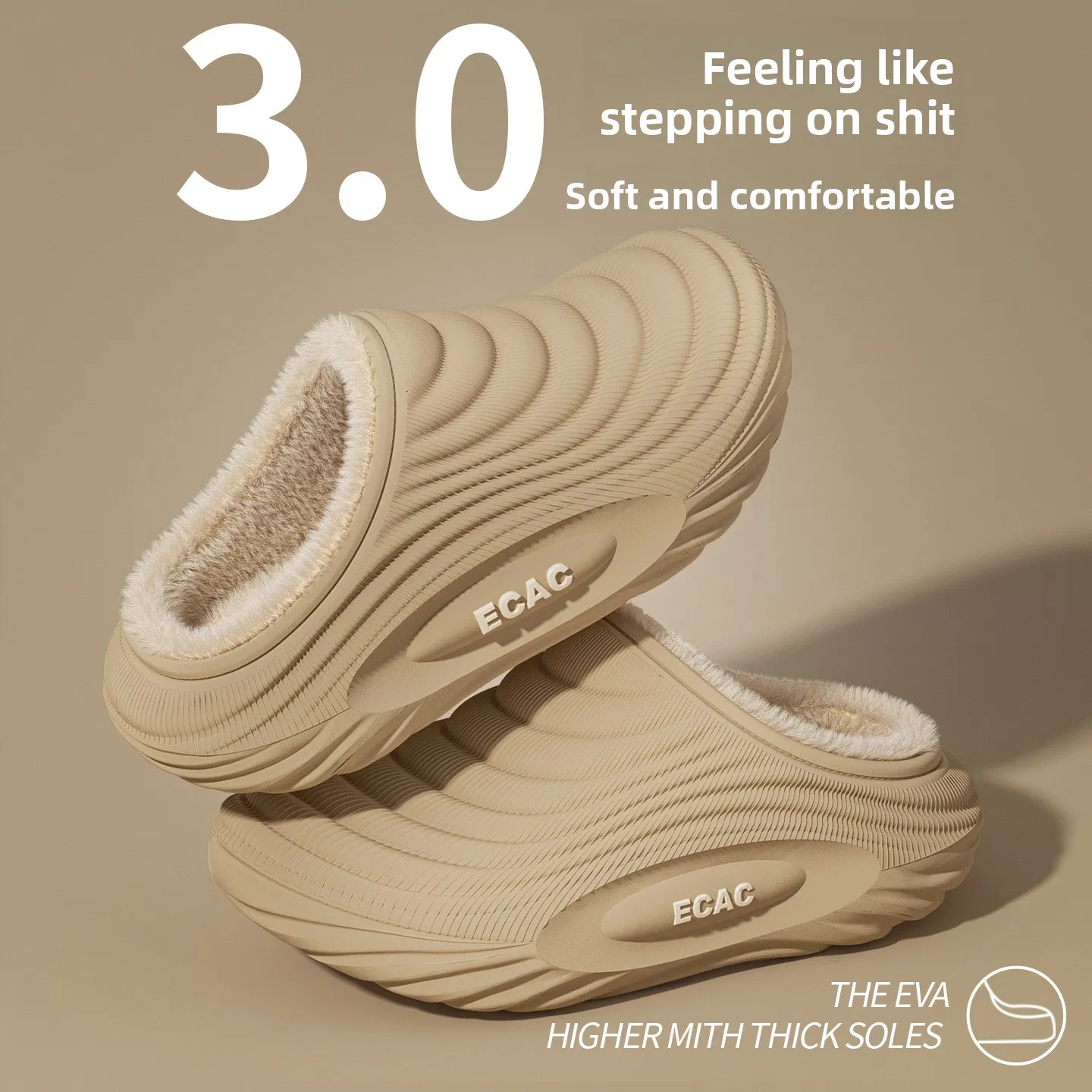 Warm Long Plush Waterproof Eva Indoor Slippers Women 2026 Winter Soft Thick Bottom Non Slip Home Slippers Couple's Furry Slides view 3