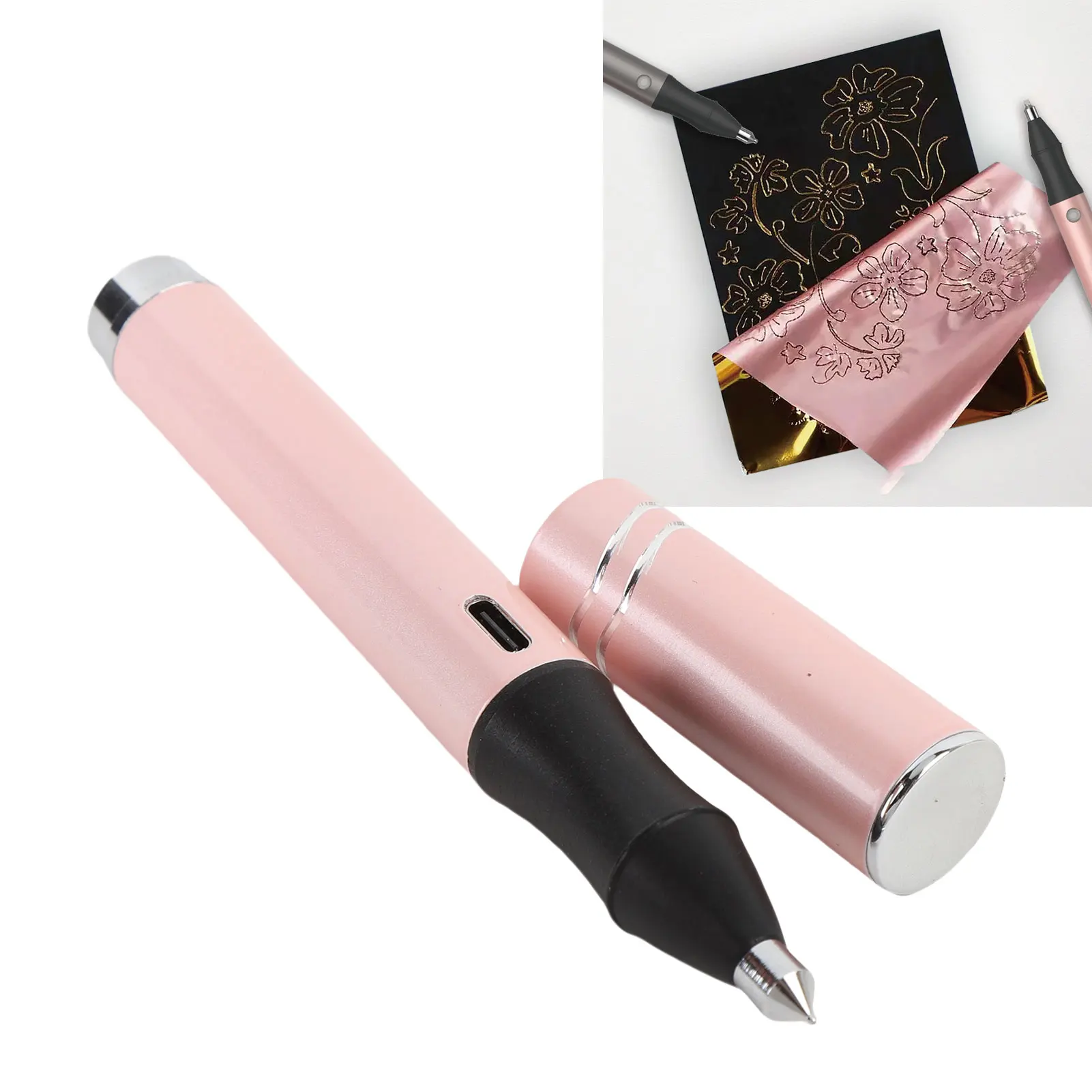 Foil Pen Set Hot Foiling Pen 4 Tips Quick Response 2 Heat Activated Foil Rolls Aluminum Alloy Handle for Scrapbooking
