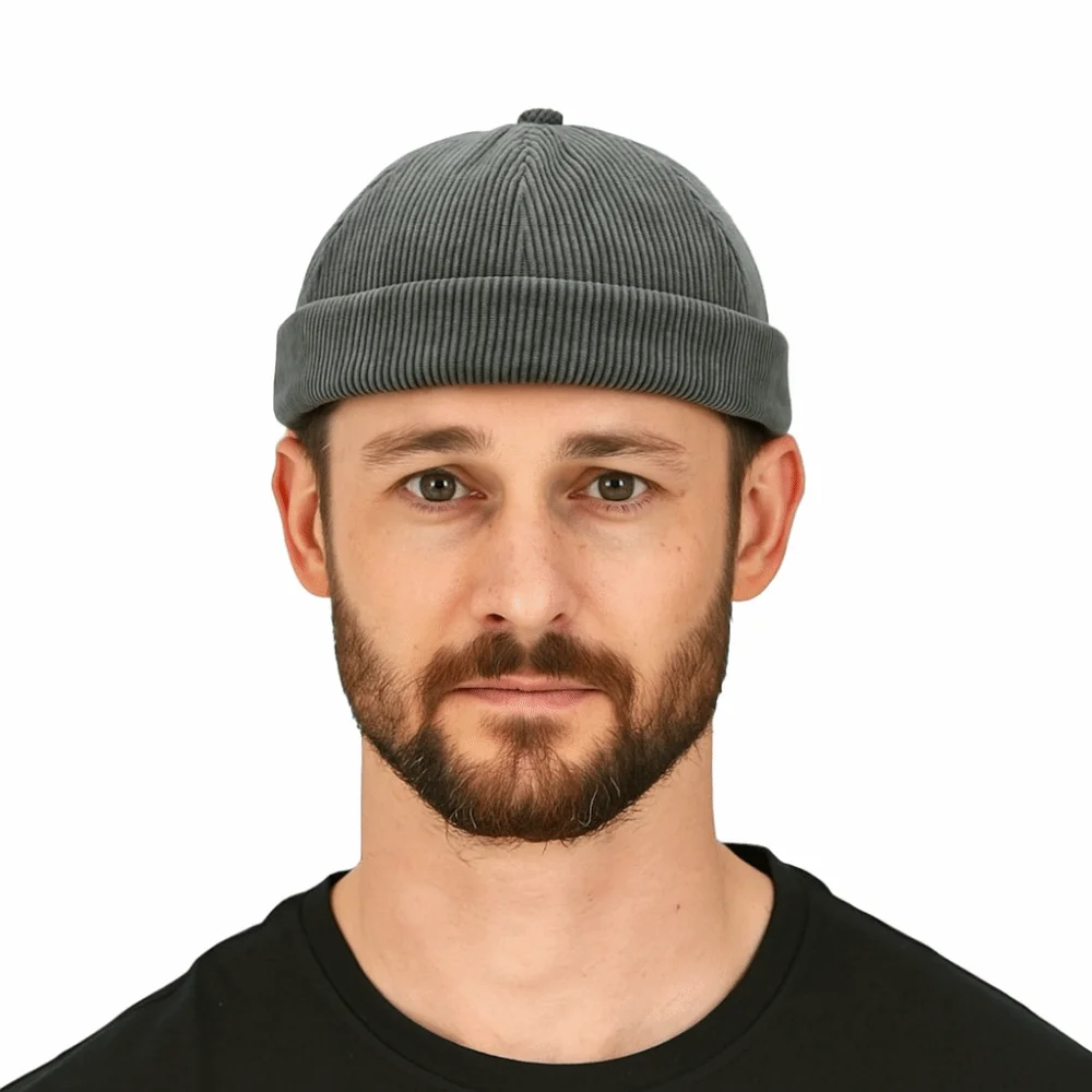Vintage Solid Color Corduroy Brimless Hat Round Comfortable Hip Hop Hat Adjustable Japanese Dome Melon Cap Streetwear