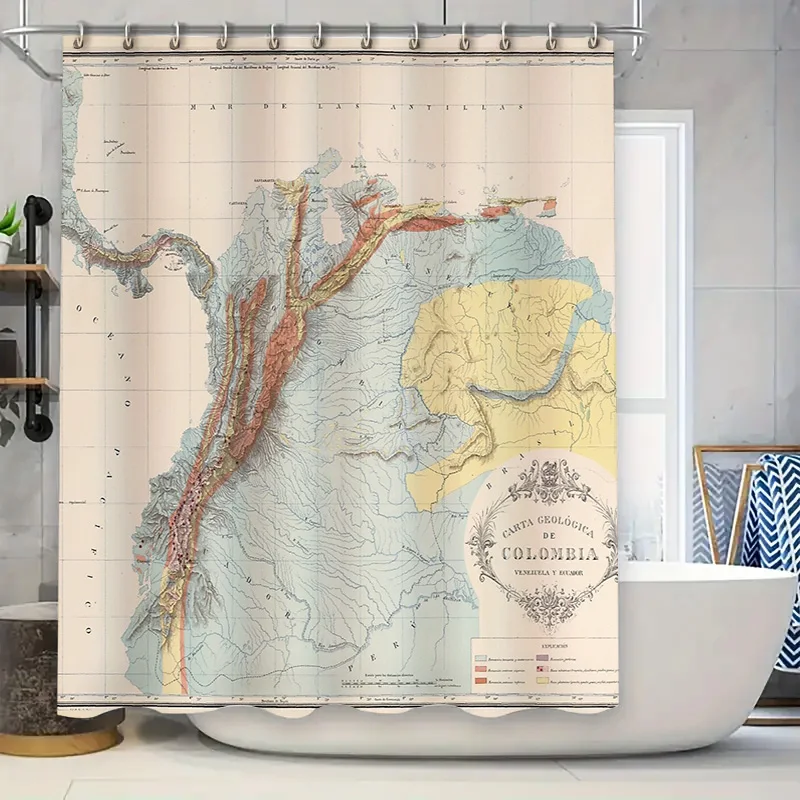 

Vintage Geological Map Shower Curtain Mountain Andes Region Retro Science Decor Bathroom Set Artistic Nature Landscape