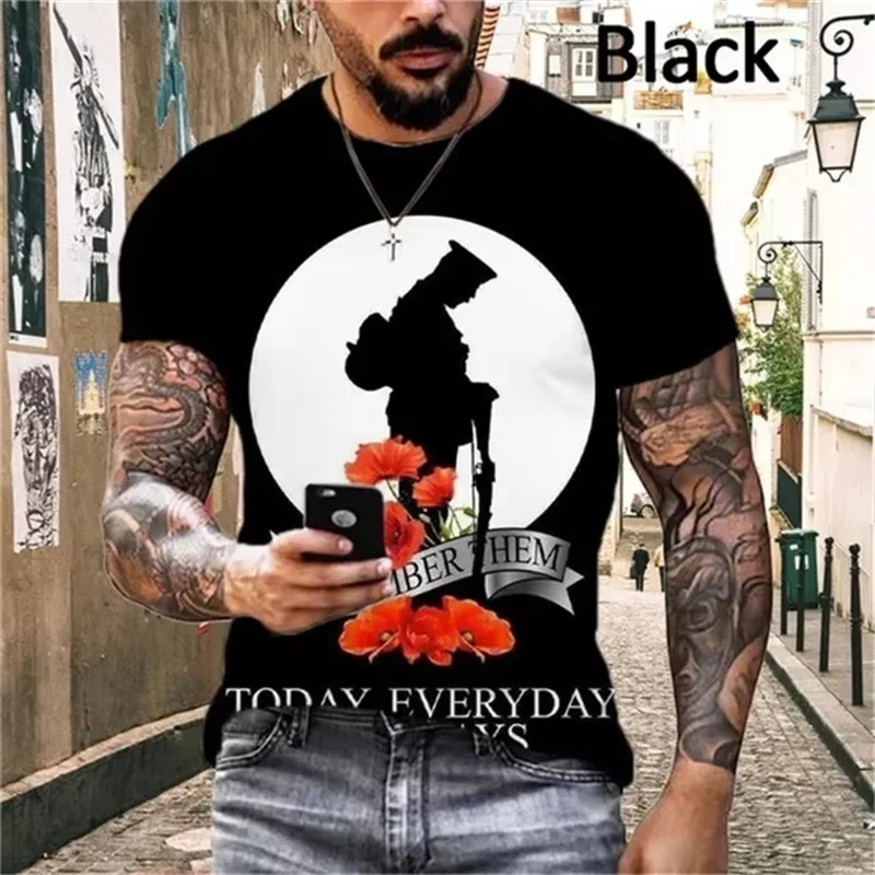 Soldier Pattern Men's Street T-Shirts Summer Short Sleeve Ex-serviceman 3d Print Male Casual Tops 6XL Plus Size O-Neck Tee