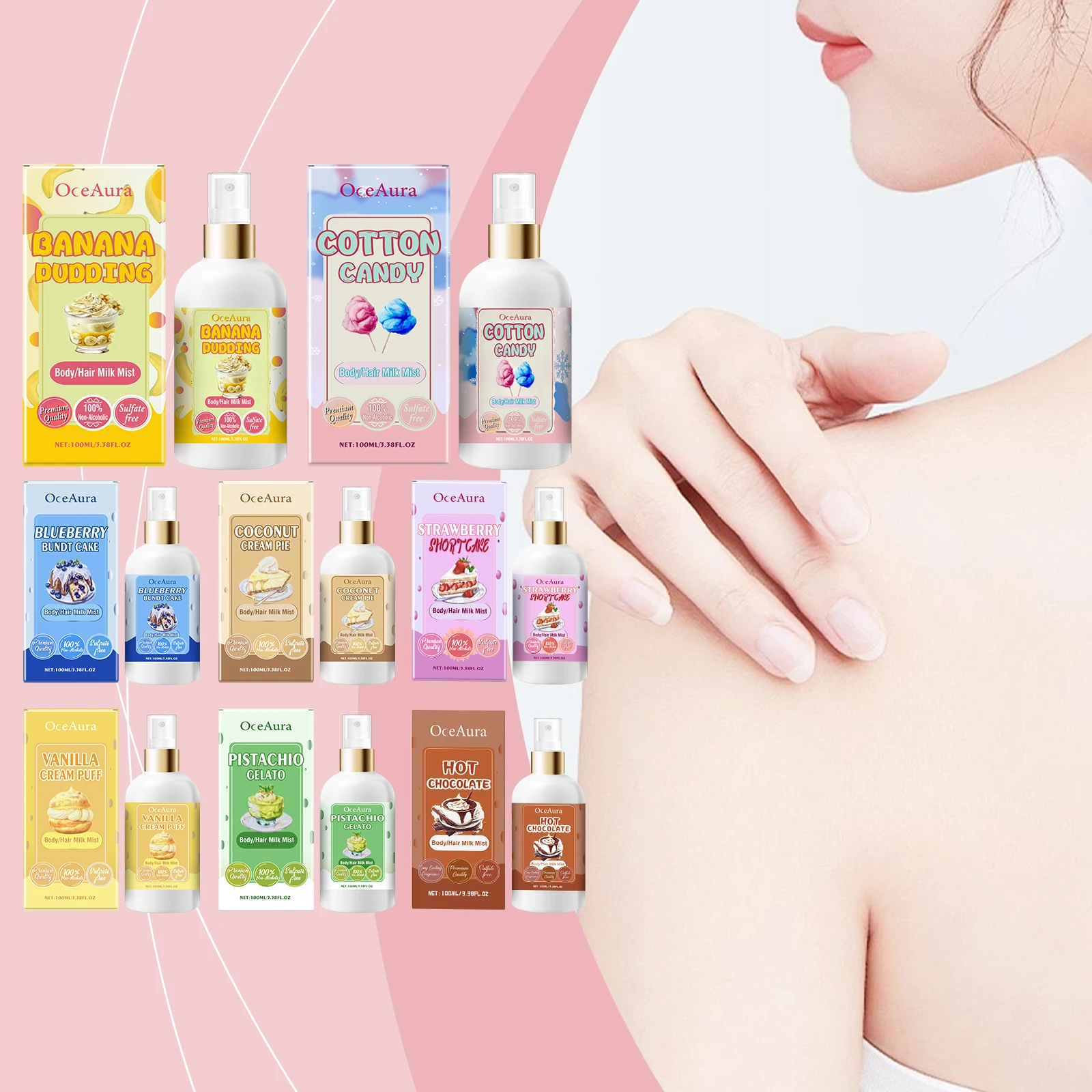 OceAura-bruma de leche corporal dulce, hidratación profunda de larga duración, brillo de la piel, Perfume de niebla corporal suave y refrescante, 100ml