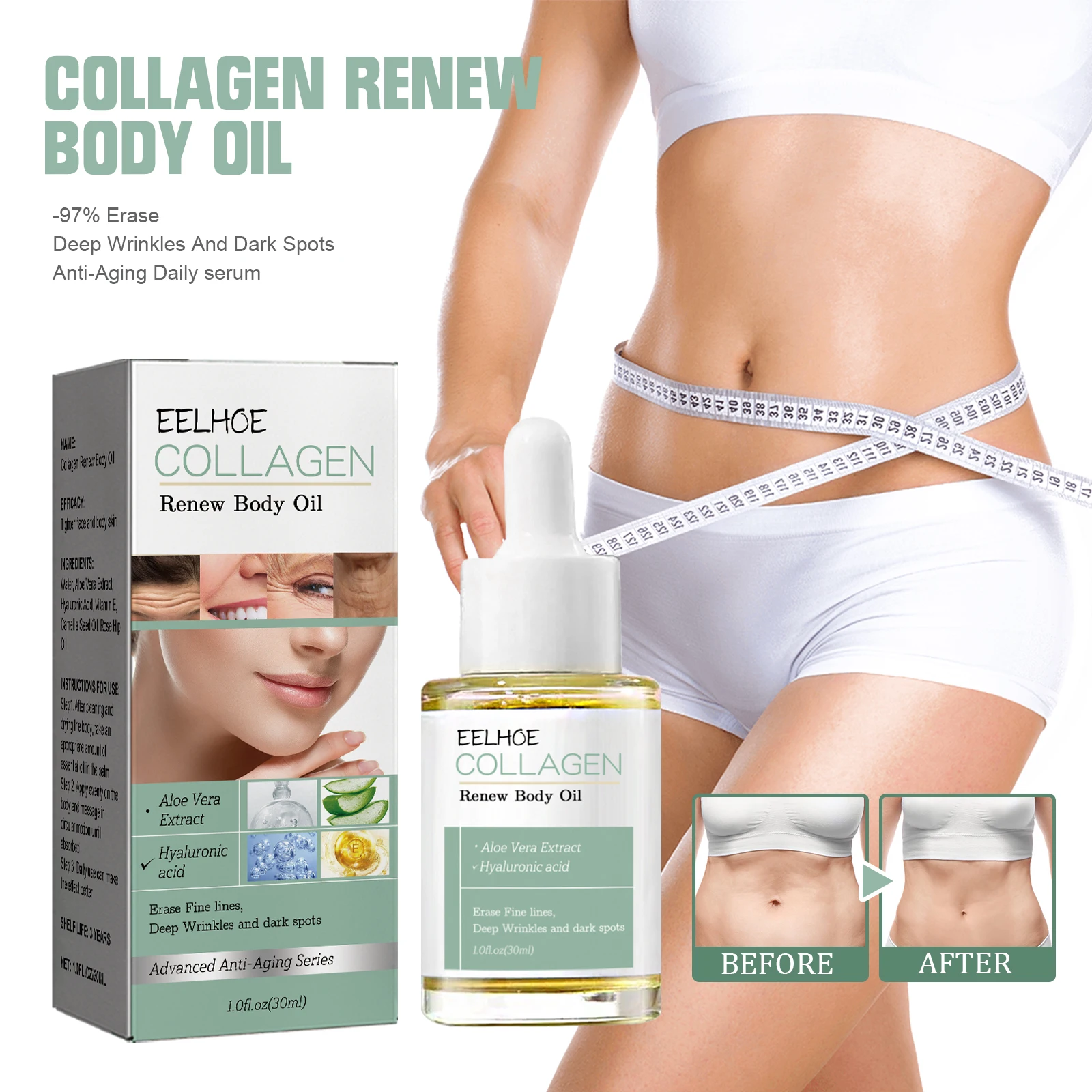 

EELHOE Collagen Body Essence Oil подтягивает, поддерживает стабильность кожи, восстанавливает и антиоксидант.