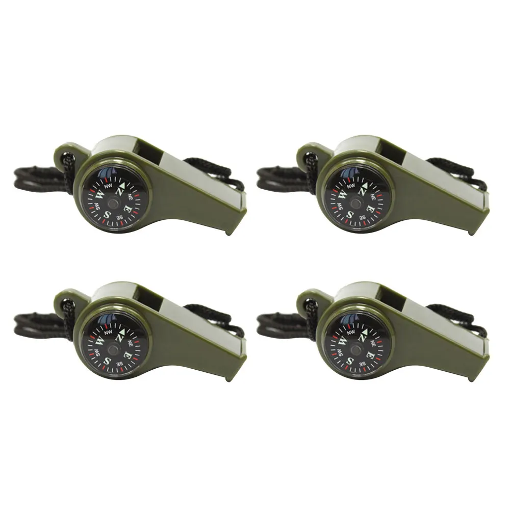 4Pcs Rescue Whistle High-Frequency 3-in-1 Survival Compass Thermometer Outdoor Emergency Calling Signaling Hiking Equipment