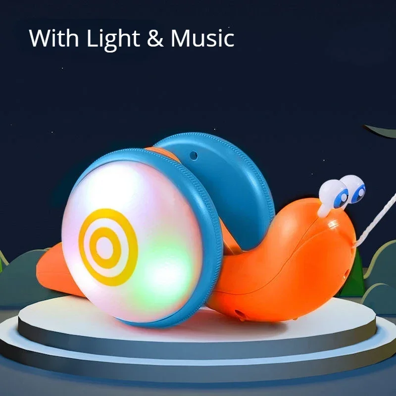 

1Pcs Random Color Pull Ring Snail Shaped Car Funny Toys Rope Crawl Dragging Car with Light &Music Parent-child Interactive Toy
