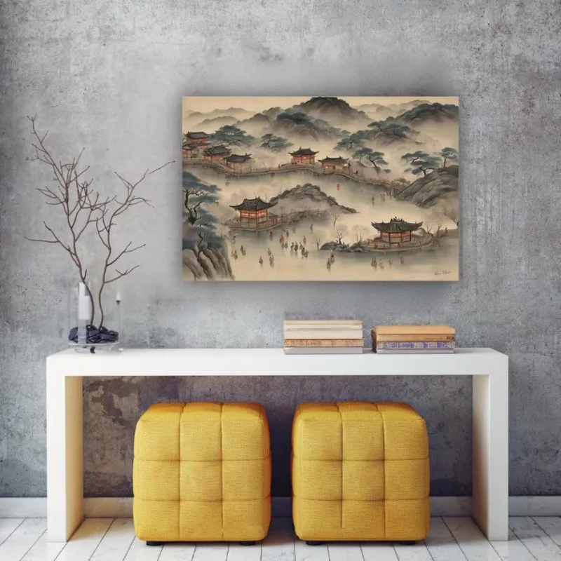 1PC frameless Vintage Ink Wash Korean Views Poster Joseon Lantern Festival Life Scenery Canvas Painting Wall Art for Living Room view 5