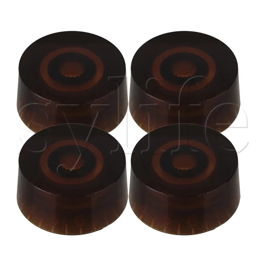 ‌ 4 قطع من مقابض الجيتار العنبر - نمط قبعة الجرس مع مقياس الأرقام البيضاء، التحكم في مستوى الصوت/النغمة البلاستيكية للجيتار الكهربائي