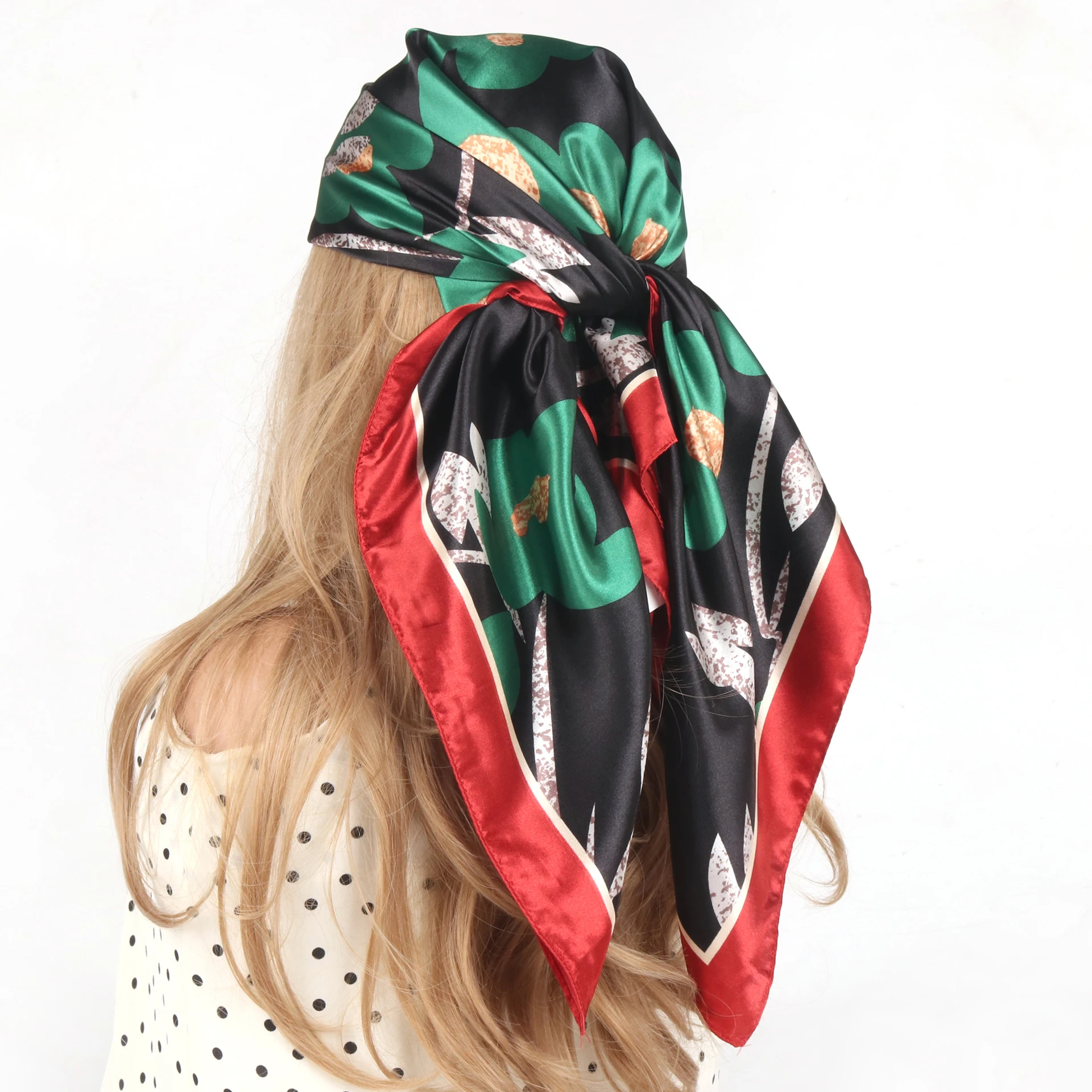 Foulard à imprimé floral pour femme, 90x90cm, écharpe de sauna, foulard pour le cou, cheveux, main, poignet, bandana, printemps