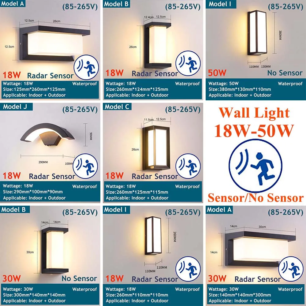 LED-Verlichting Buitenwandlamp Met Bewegingssensor Wand Binnenste Schans Sensor Exterieur Tuindecoratie 85-260V