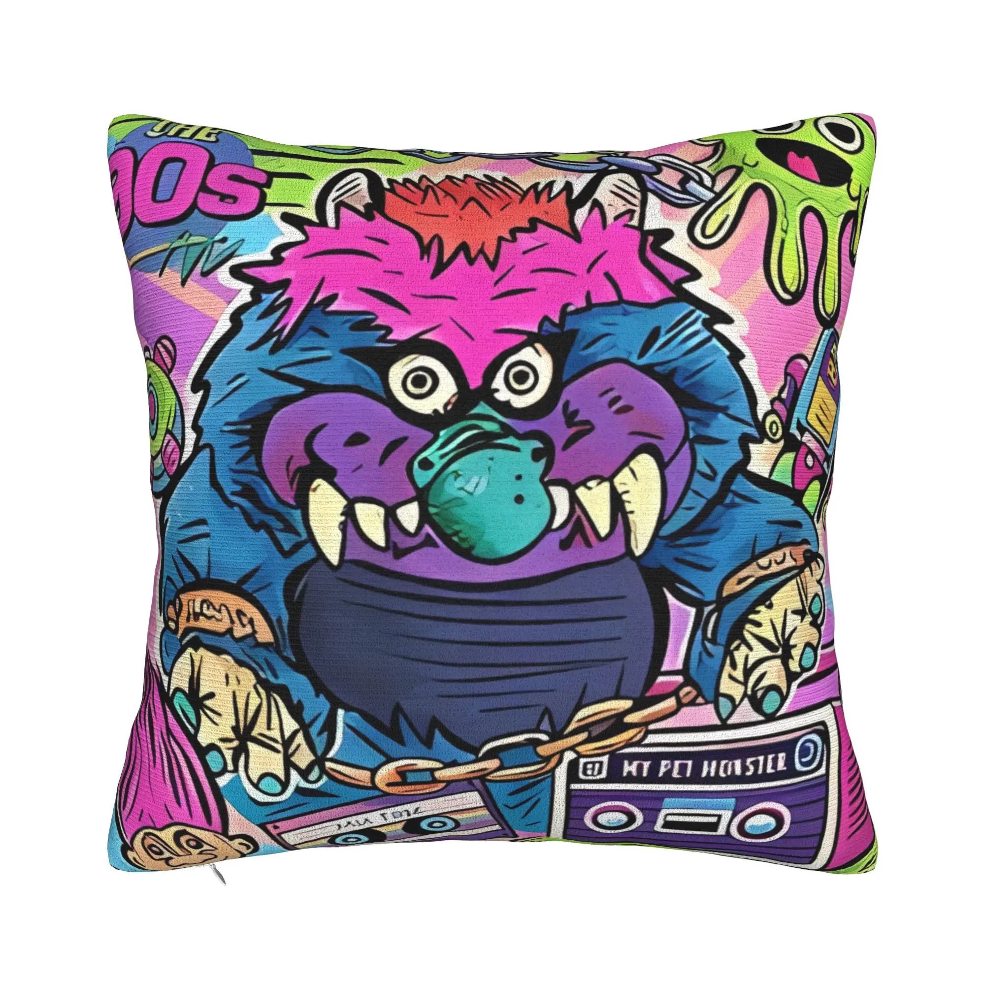90S Toy Bold Neon Nostalgia my pet monster  Decorative Pillowcases for Cozy my pet monster Pillow Cover Soft Durable
