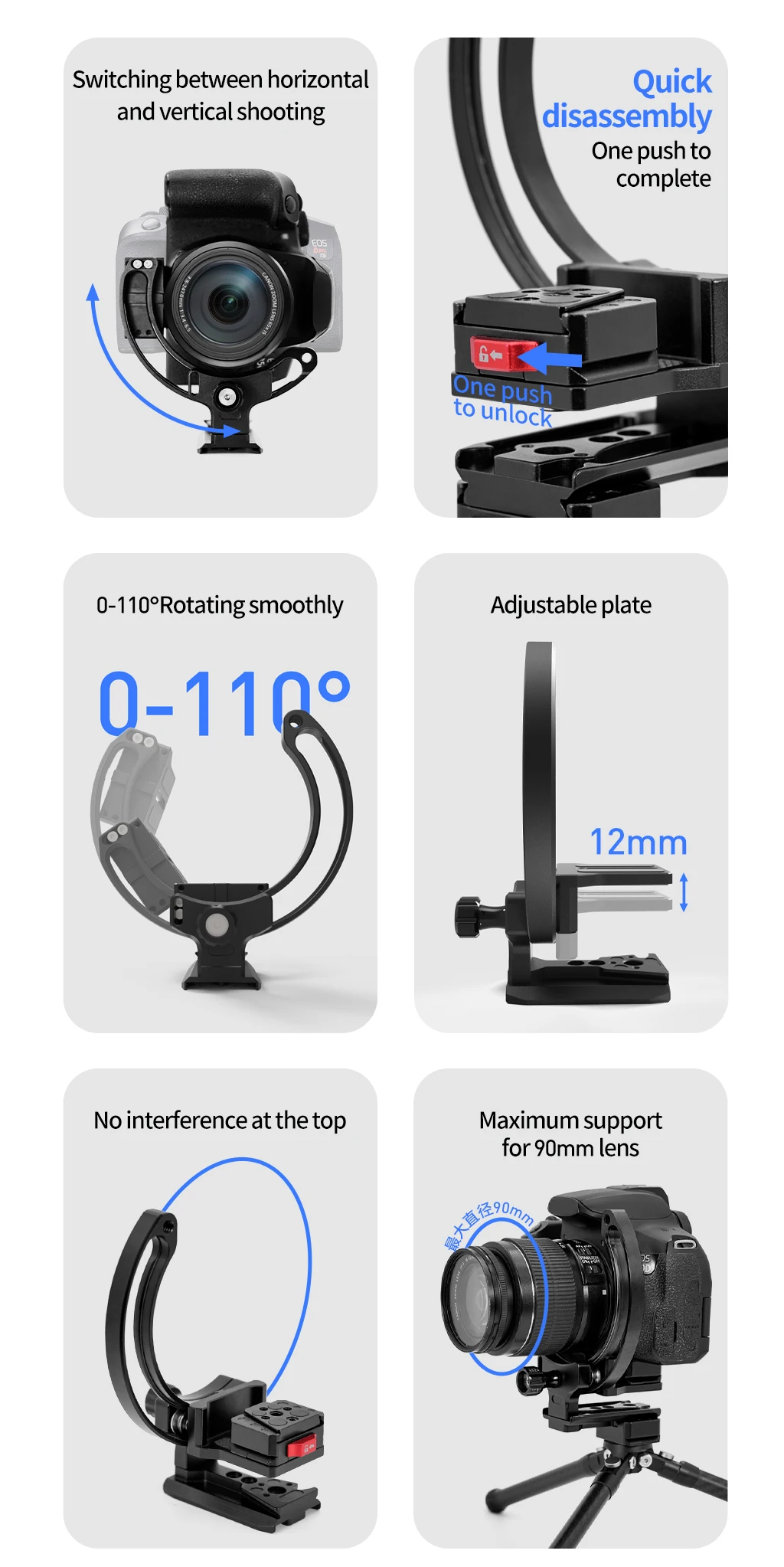 Neue DSLR Kamera Objektiv Unterstützung Halterung Halbrunden Ring Horizontale Vertikale Schnell Schalter Halterung für Canon Nikon Stativ Stabilisator – Detail 2