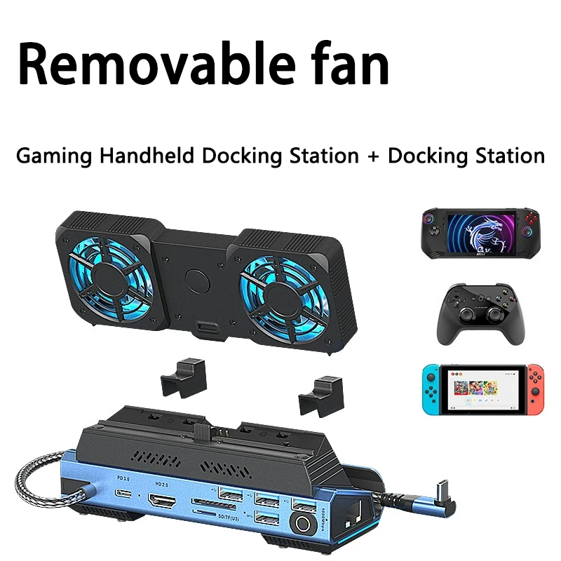 PD3.0 SD/TF RJ45 Detachable Fan steamdeck ROG switch gaming docking station docking stand with M2 hard drive enclosure 4K/60Hz