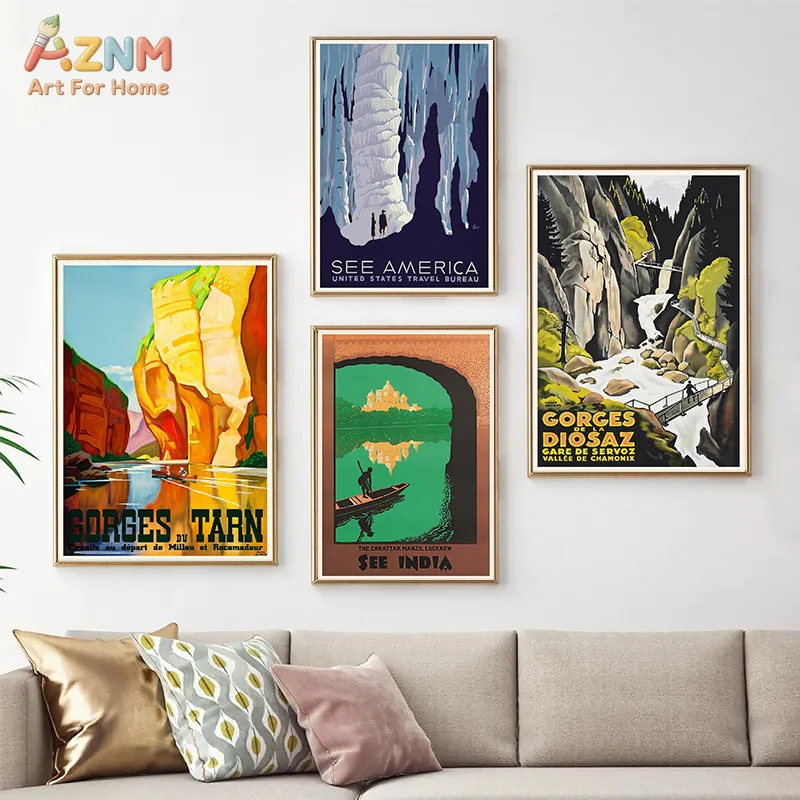 AZNM Vintage World Travel Landscape Canvas Poster Frameless Wall Art Isle of Skye Alps Brazil Japan Retro Scenic Tourism Print F view 4