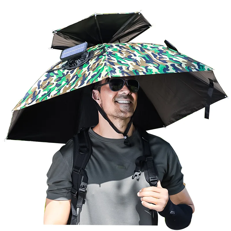 Dual Layer Headwear Umbrella Hat Foldable UV Sun Protection Rainproof Outdoor Fishing Sunshade Cap