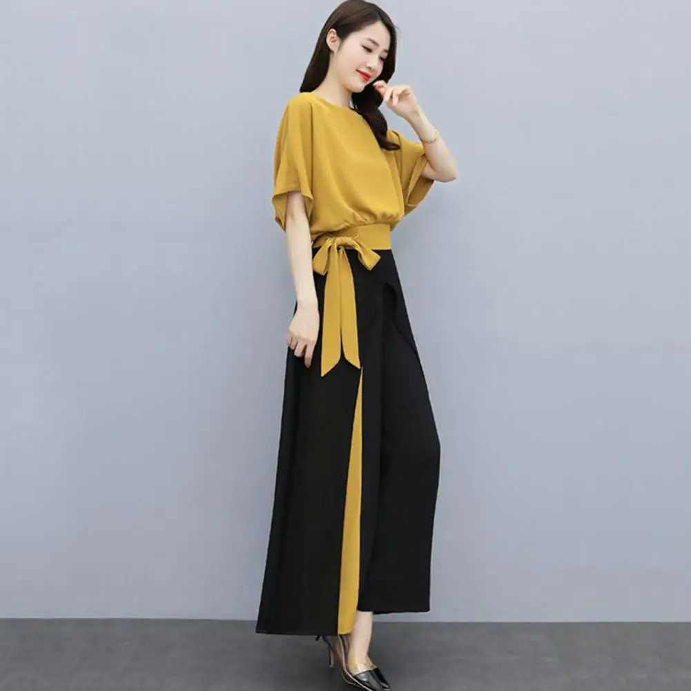 Elegant Top Pants Set  Breathable Temperament Women Trousers  Summer Two-pieces Women Top Pants Set