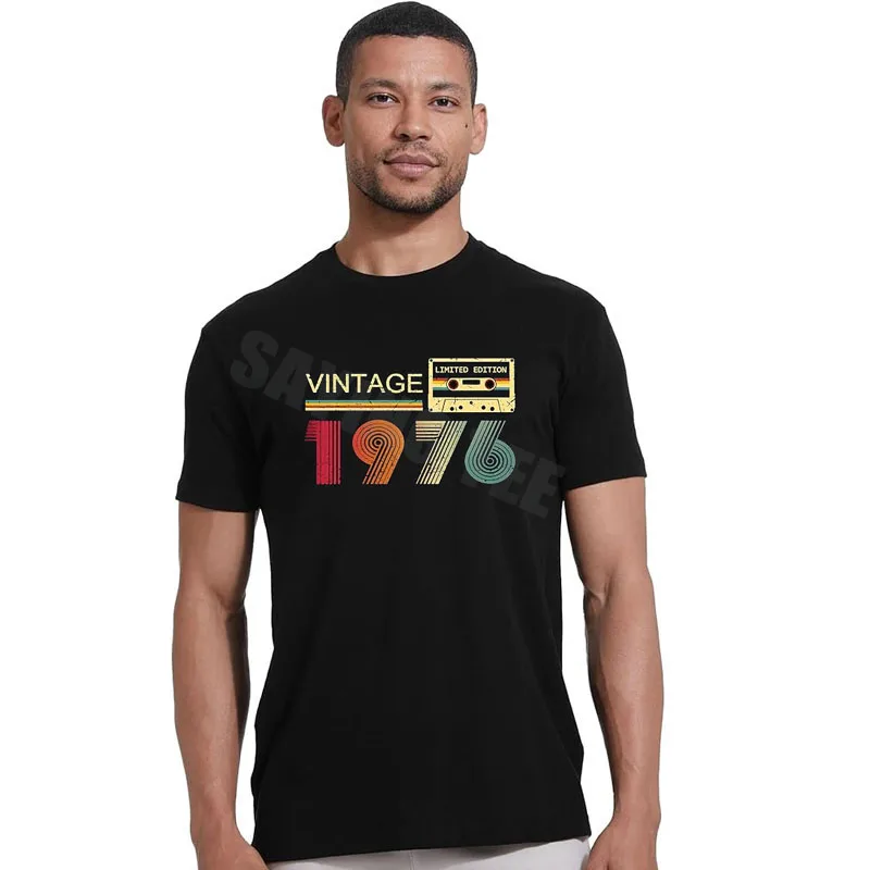 Vintage 1976 T-Shirts für Männer, 50. Geburtstag, originelle Geschenke für Papa, Vatertag, Ehemann, geboren im Jahr 1976, tolles Spruch-T-Shirt, Kurzarm – Detail 4
