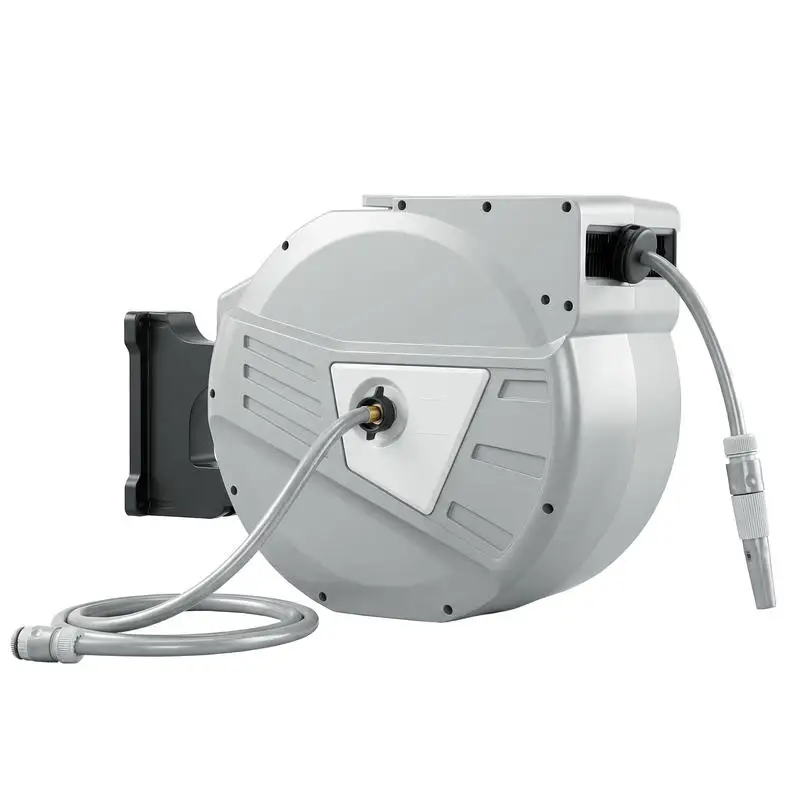 Wall-Mounted Garden Hose Reel 40+2 m x 15mm, Automatic Retractable Water Hose Reel with 180° Swivel, Grey