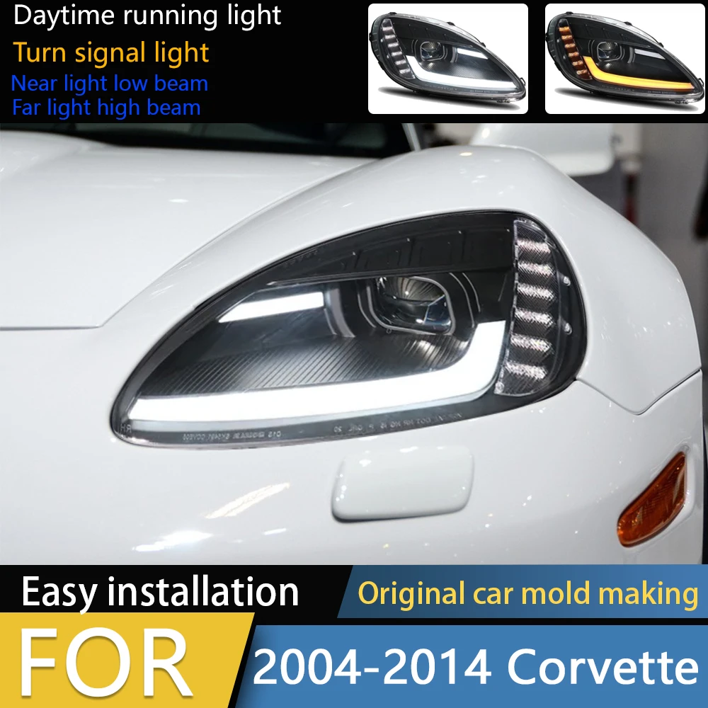 

Head Lamp for Chevrolet Corvette C6 LED Headlight 2005-2015 ZR1 Headlights DRL Turn Signal High Beam Angel Eye Projector