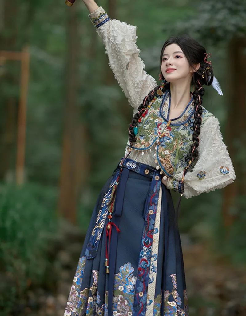 

Новый жилет с перекрестным воротником, рубашка, жилет, юбка с конским лицом, Hanfu, женский фиеста, карнавал, Хэллоуин, косплей, пояс