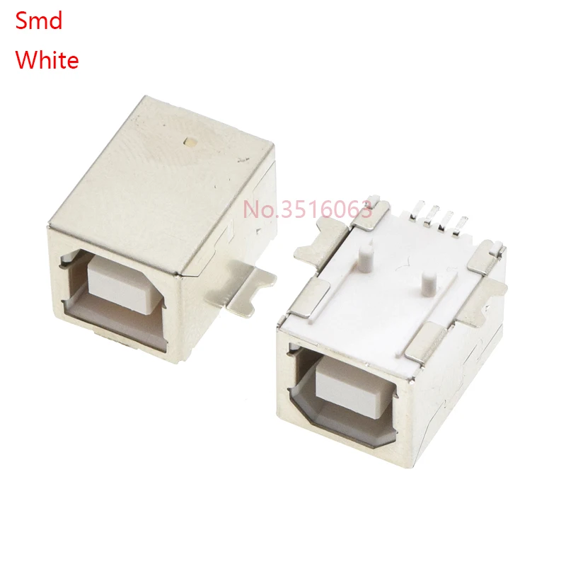 5PC USB 2.0 Connector Socket Jack Female Type B 90/180 Degree Connector Soldering PCB Connector D Printer Interface White/Black