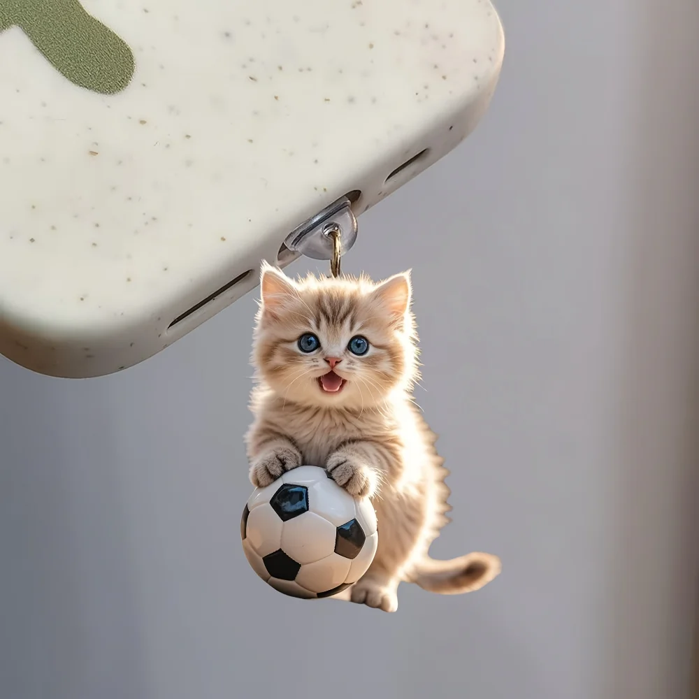 2d Cartoon Acrylic Football Cat Phone Dustproof Plug Suitable For Iphone Lightning Connector And Type-C Oval Connector