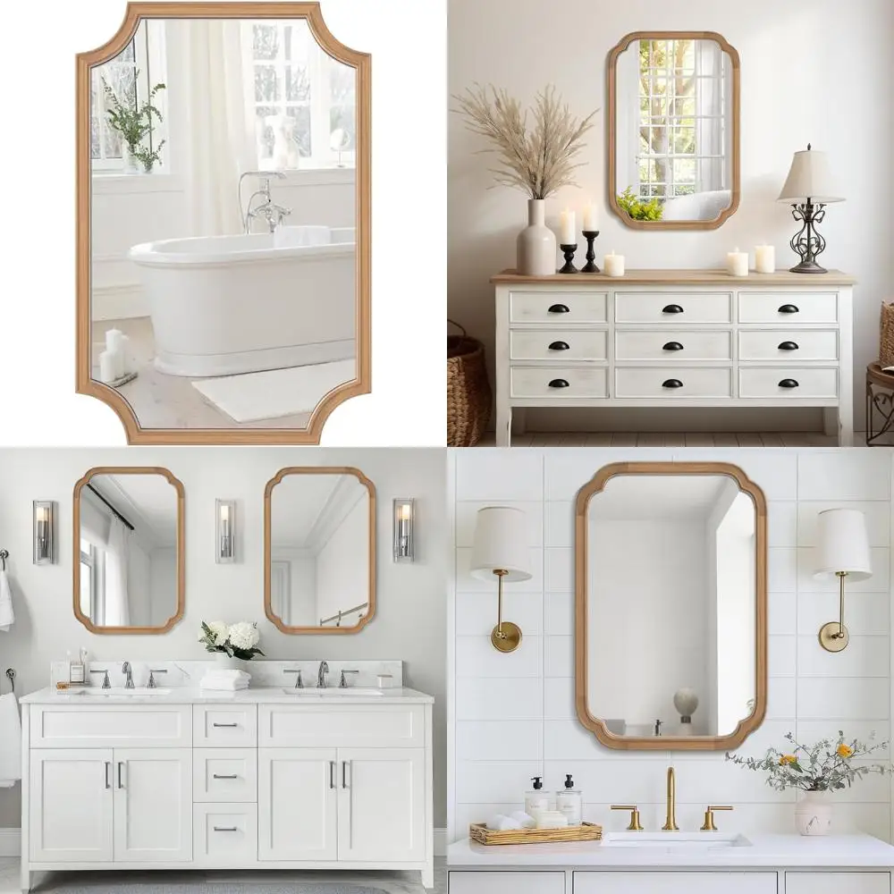 

Full Scalloped Corners Arch Rectangle Wall Mirror with Wooden Frame for Entryway, Living Room, Bedroom Home Decor